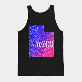 Colorful mandala art map of Utah with text in blue and violet Tank Top